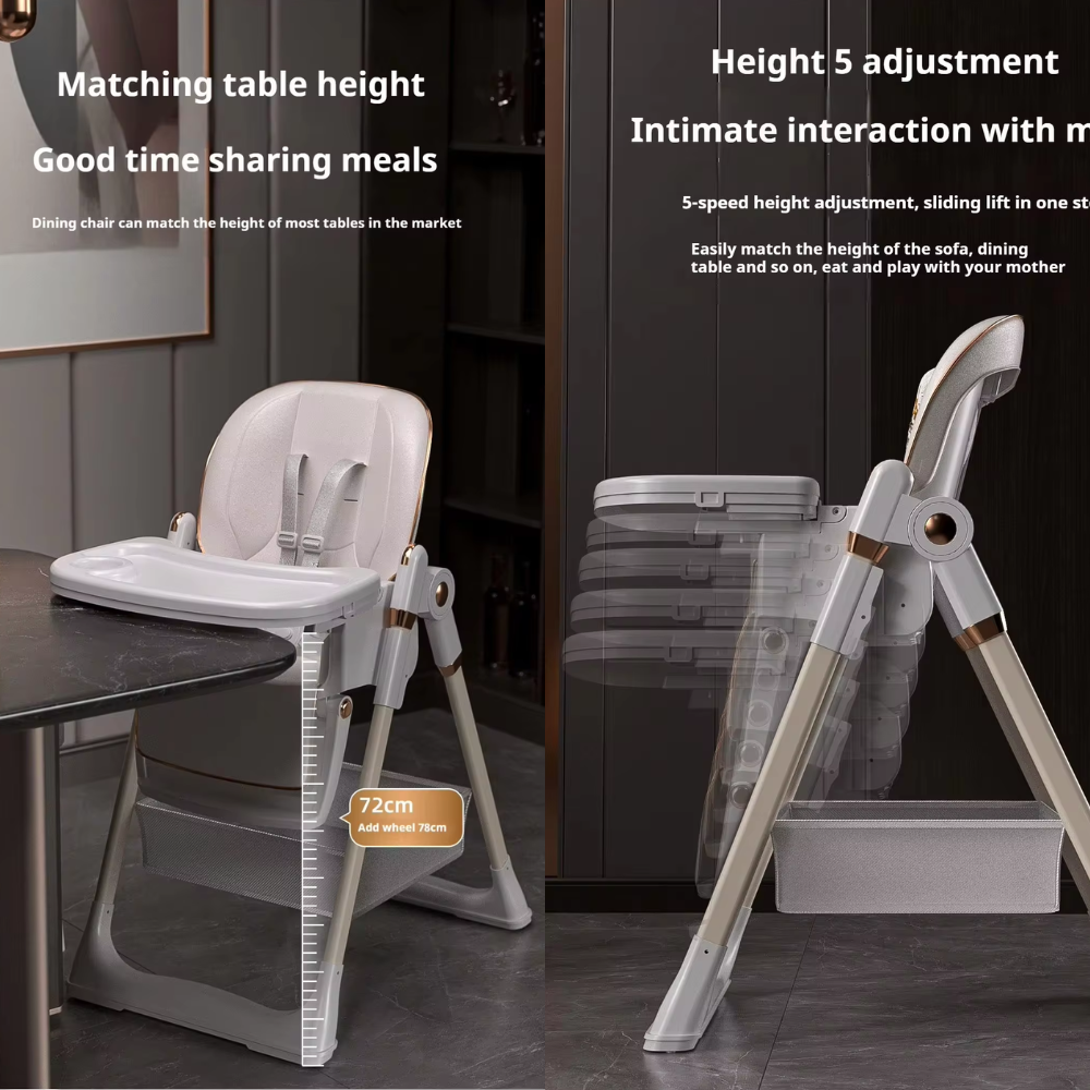 Kidilo 3-in-1 Portable Baby High Chair & Dining Set with Wheels - Image 7