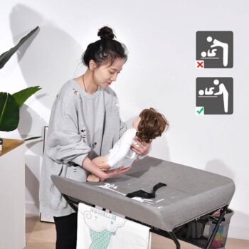 Portable Baby Changing Station with Adjustable Height - Foldable Diaper Table with Wheels, Waterproof Pad, Safety Belt & Large Storage Racks, Ideal for Newborn and Infants (Light Grey)