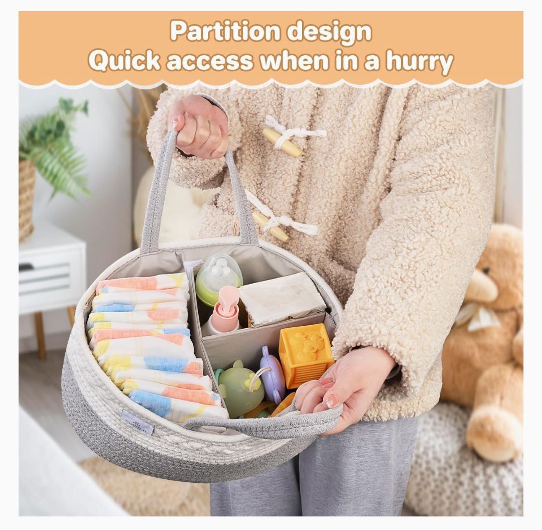 Baby Diaper Caddy Organizer, Large Stylish Cotton - Image 2