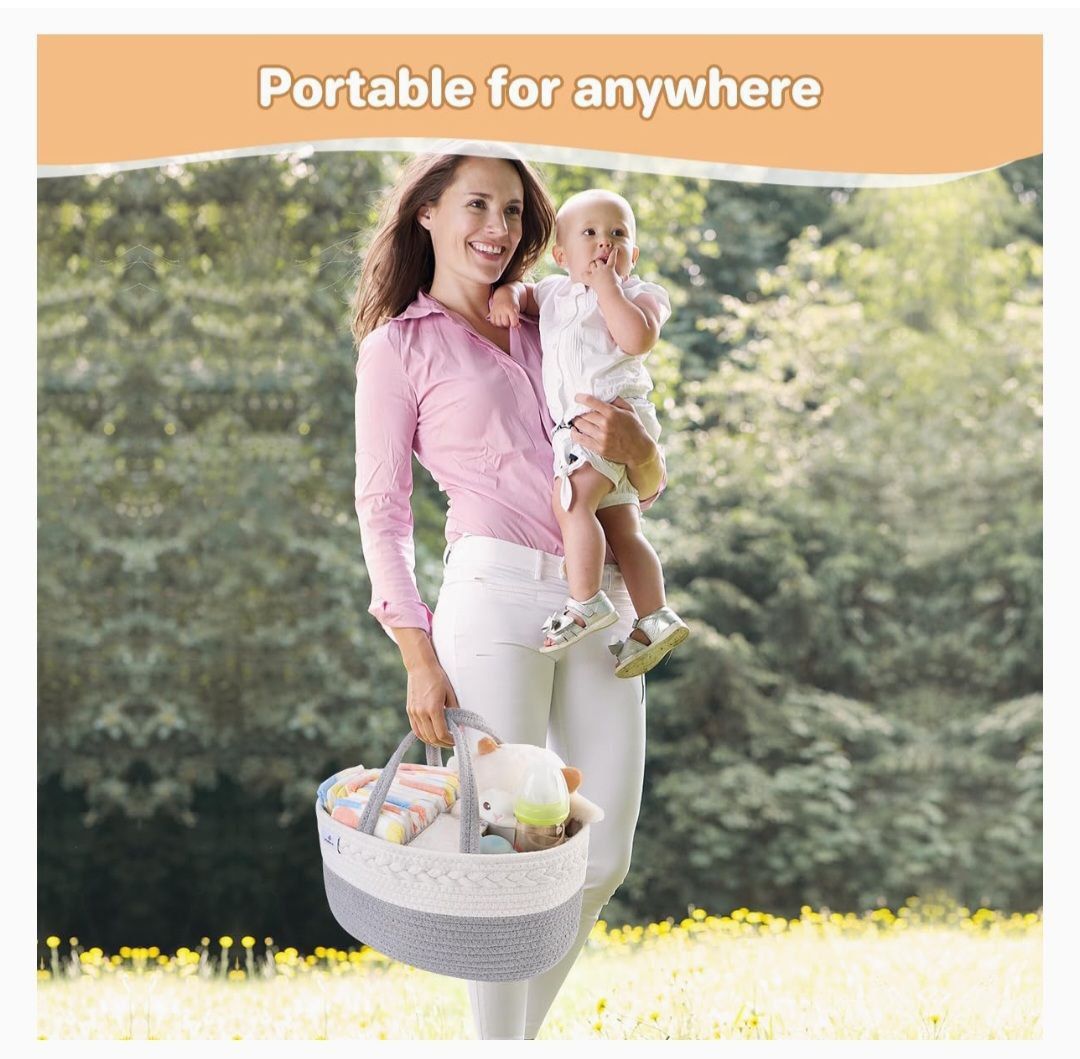 Baby Diaper Caddy Organizer, Large Stylish Cotton - Image 3