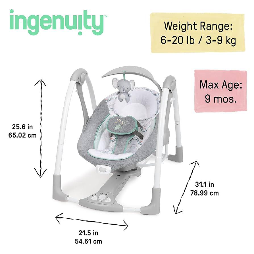 Ingenuity ConvertMe 2-in-1 Compact Portable Automatic Baby Swing & Infant Seat - Image 6